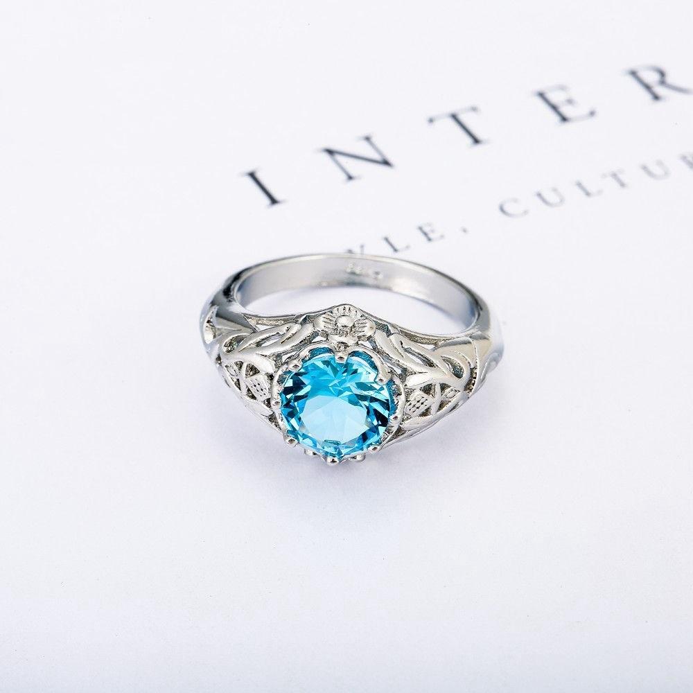 Flower Aquamarine Silver Ring - Floral Fawna