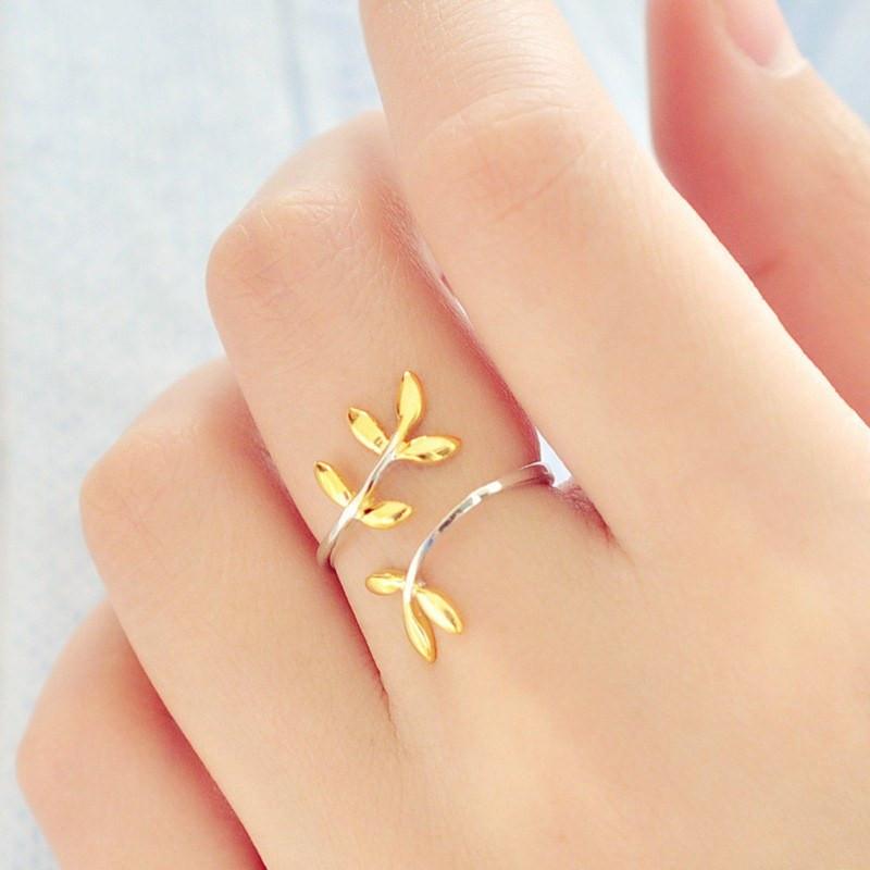 Gold Leaves Silver Ring - Floral Fawna