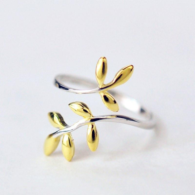 Gold Leaves Silver Ring - Floral Fawna