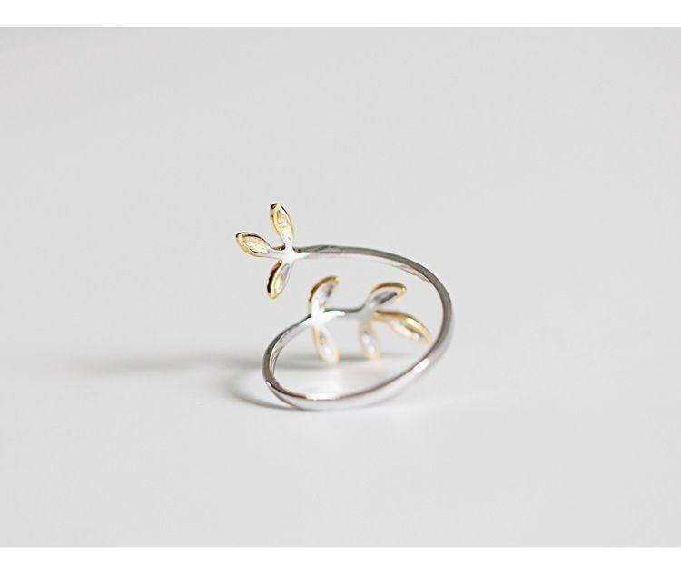 Gold Leaves Silver Ring - Floral Fawna