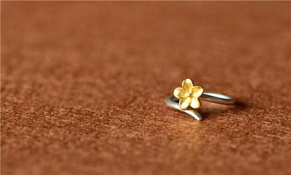 Golden Cherry Blossom Silver Ring - Floral Fawna