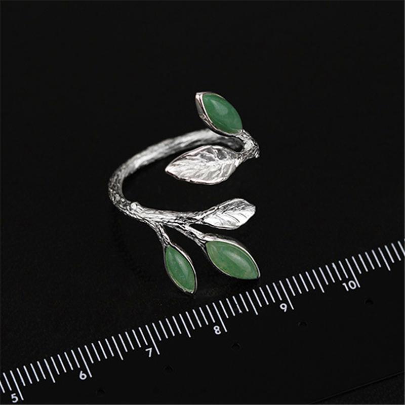 Green Aventurine Leaves Sterling Silver Ring - Floral Fawna