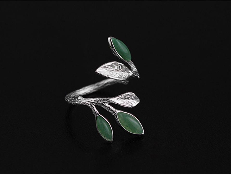 Green Aventurine Leaves Sterling Silver Ring - Floral Fawna