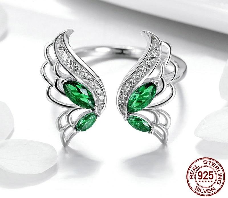 Green Butterfly Wings Sterling Silver Ring - Floral Fawna