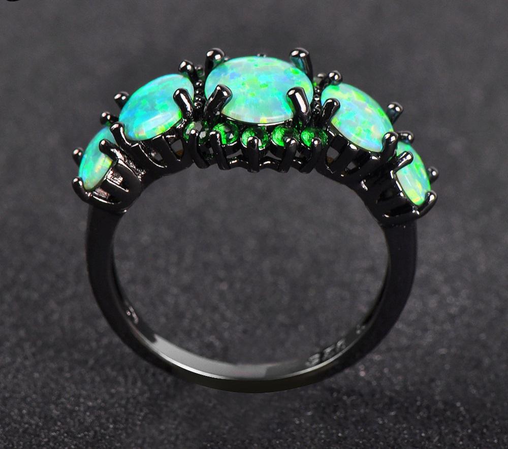 Green Fire Opal Black Gold Ring - Floral Fawna