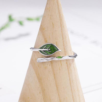 Green Leaf Fairy Silver Ring - Floral Fawna