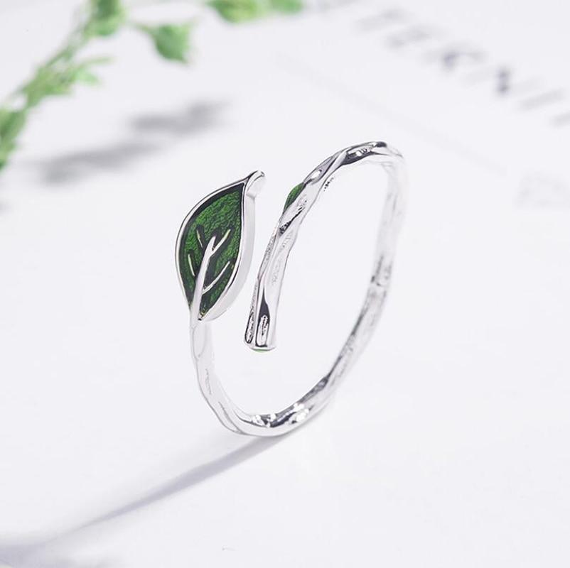 Green Leaf Fairy Silver Ring - Floral Fawna