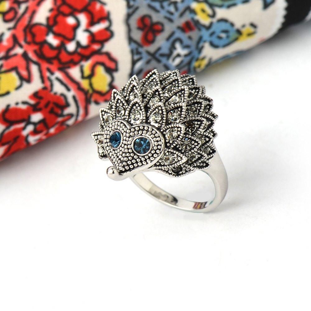 Lovely Hedgehog Crystal Ring - Floral Fawna