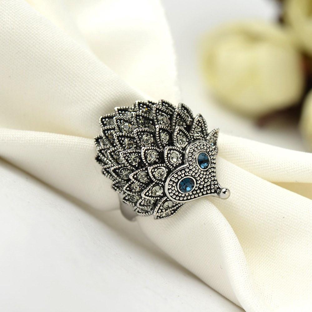 Lovely Hedgehog Crystal Ring - Floral Fawna