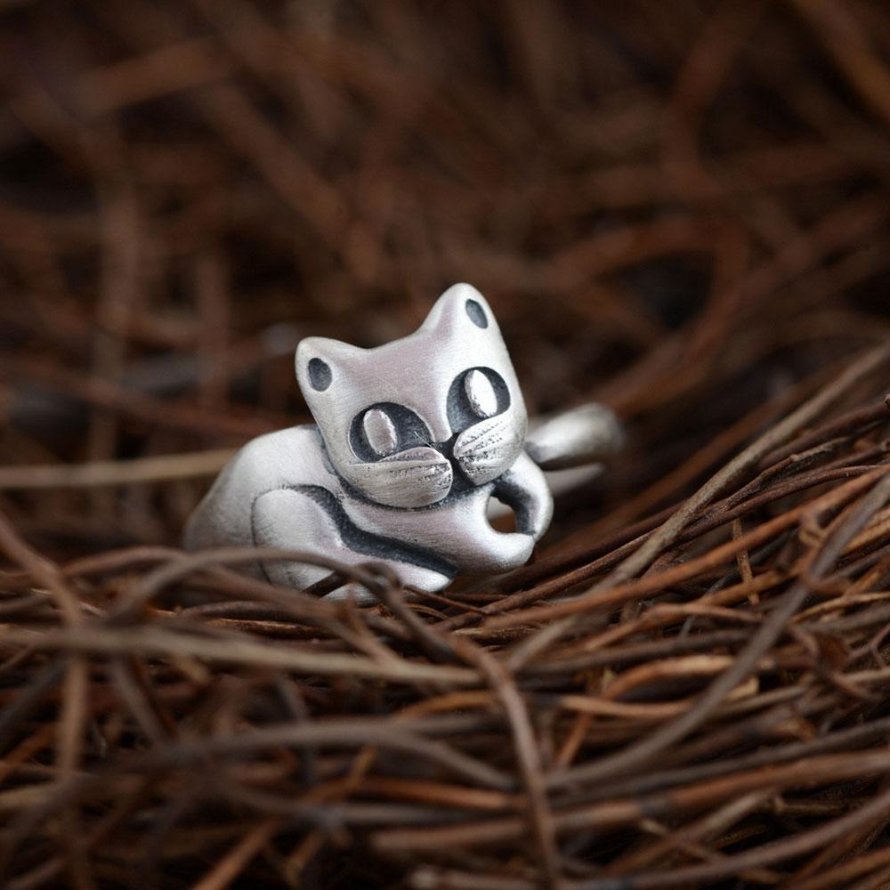 Kitty Cat Sterling Silver Ring - Floral Fawna