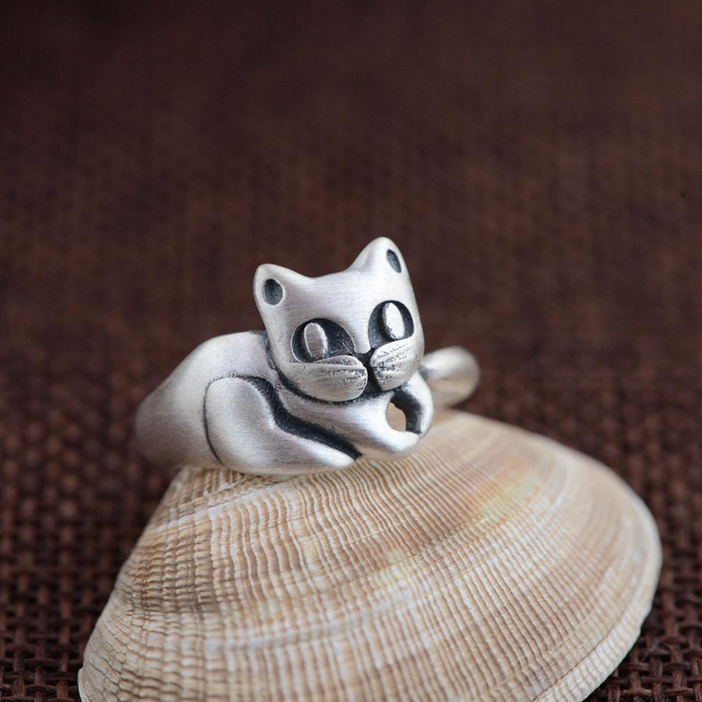 Kitty Cat Sterling Silver Ring - Floral Fawna