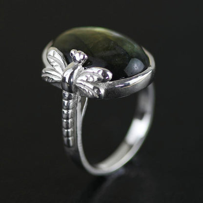 Labradorite Dragonfly Sterling Silver Ring - Floral Fawna