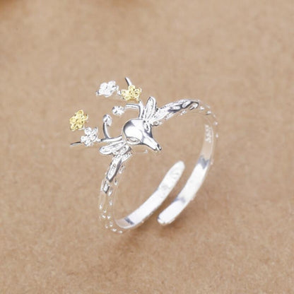 Lovely Deer Sterling Silver Ring - Floral Fawna