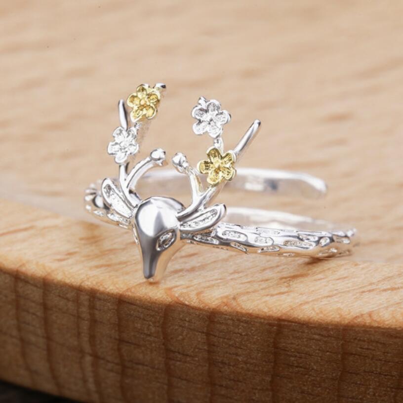 Lovely Deer Sterling Silver Ring - Floral Fawna