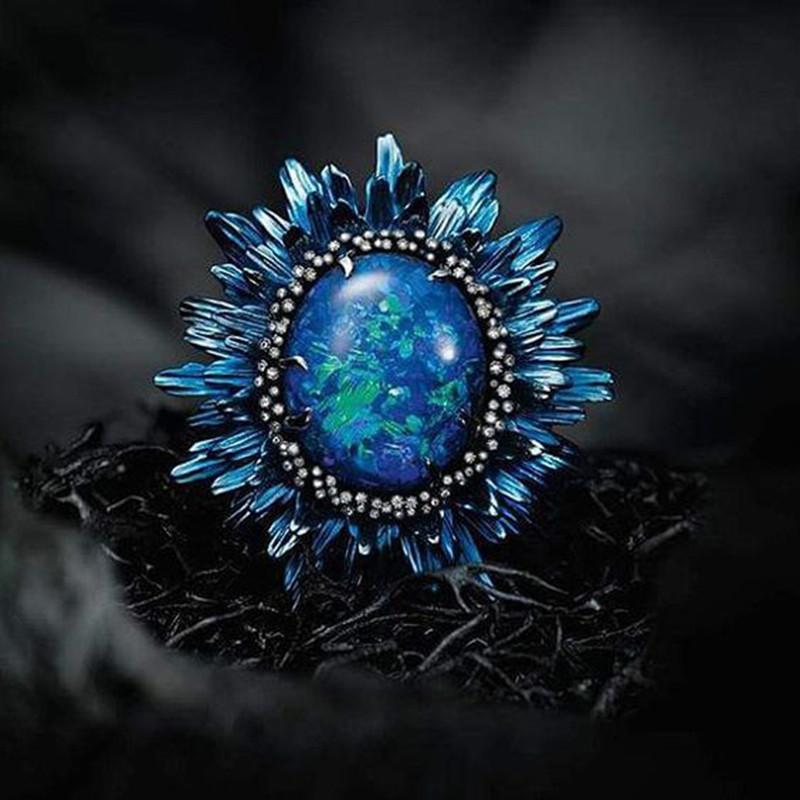 Magical Blue Sunflower Opal Ring - Floral Fawna