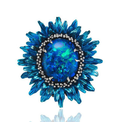 Magical Blue Sunflower Opal Ring - Floral Fawna