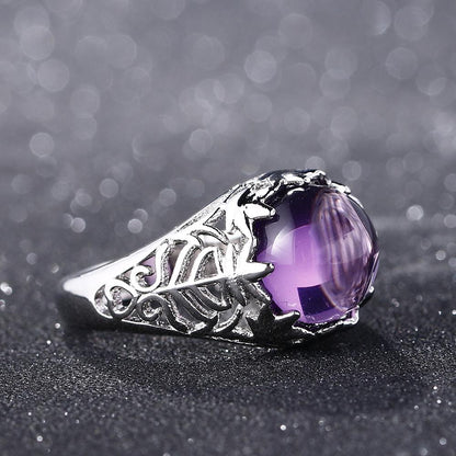 Majestic Amethyst Silver Ring - Floral Fawna