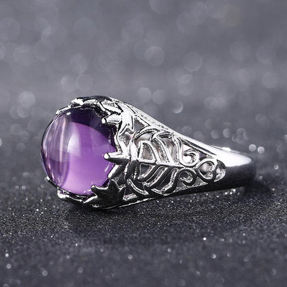 Majestic Amethyst Silver Ring - Floral Fawna