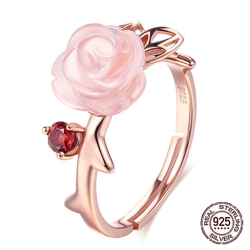 Majestic Rose Quartz &amp; Garnet Ring - Floral Fawna