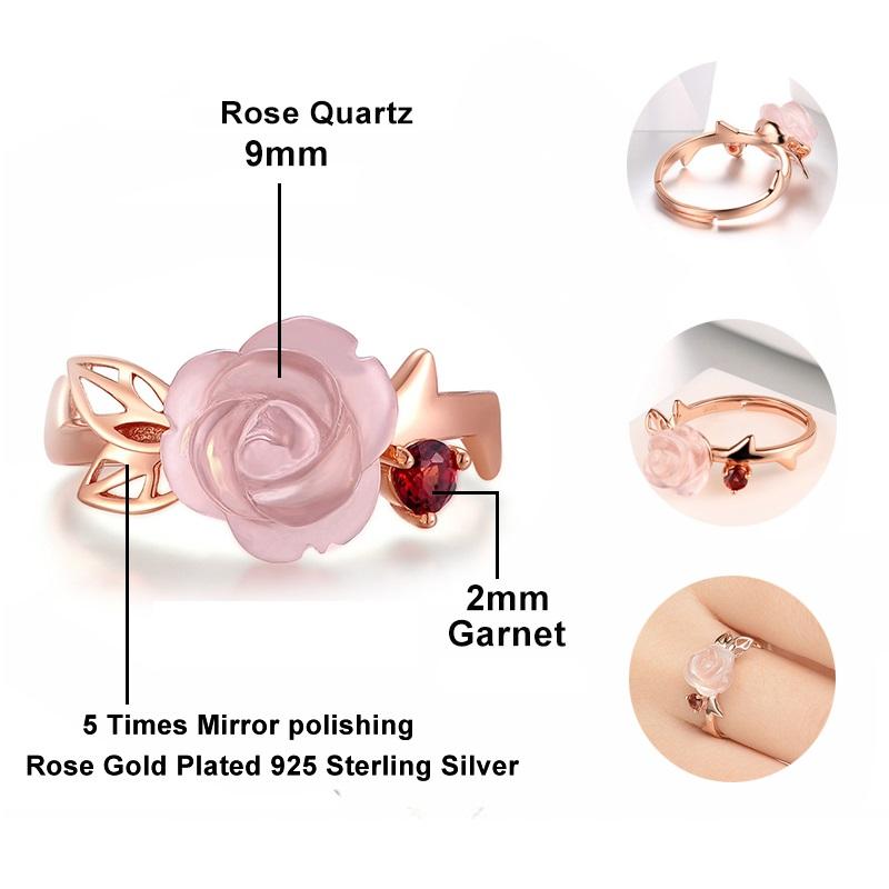 Majestic Rose Quartz &amp; Garnet Ring - Floral Fawna