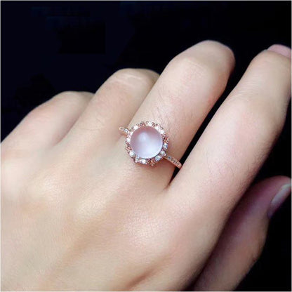 Majestic Rose Quartz Silver Ring - Floral Fawna
