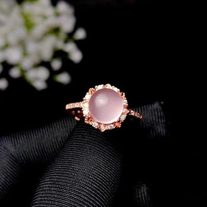 Majestic Rose Quartz Silver Ring - Floral Fawna