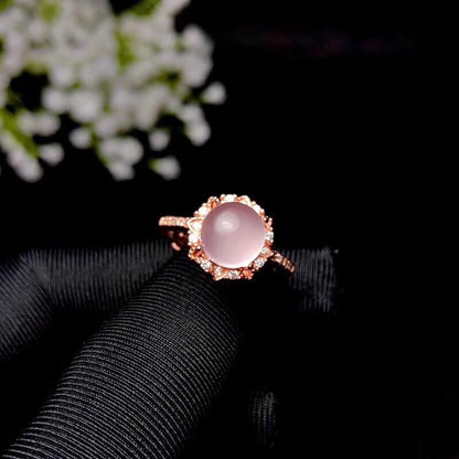 Majestic Rose Quartz Silver Ring - Floral Fawna