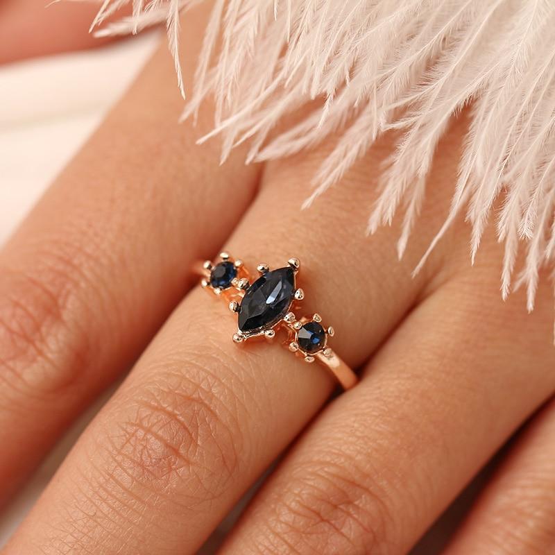 Midnight Blue Crystal Ring - Floral Fawna