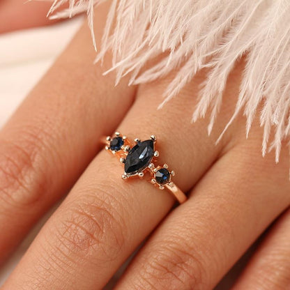 Midnight Blue Crystal Ring - Floral Fawna