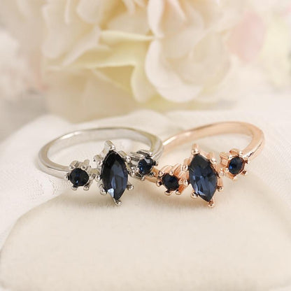 Midnight Blue Crystal Ring - Floral Fawna