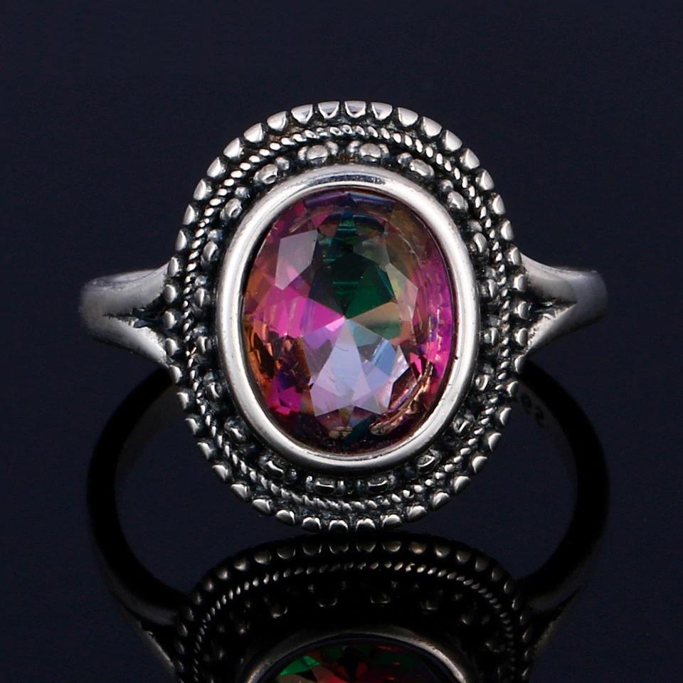 Mystic Rainbow Topaz Silver Ring - Floral Fawna