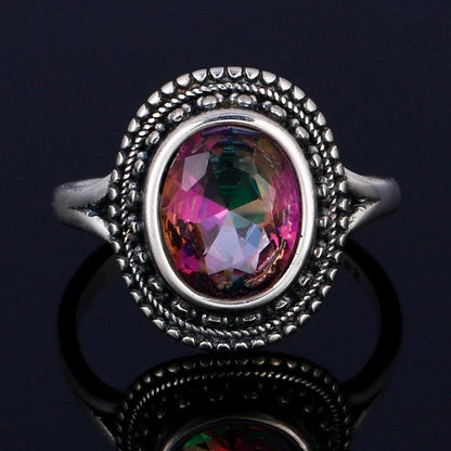 Mystic Rainbow Topaz Silver Ring - Floral Fawna
