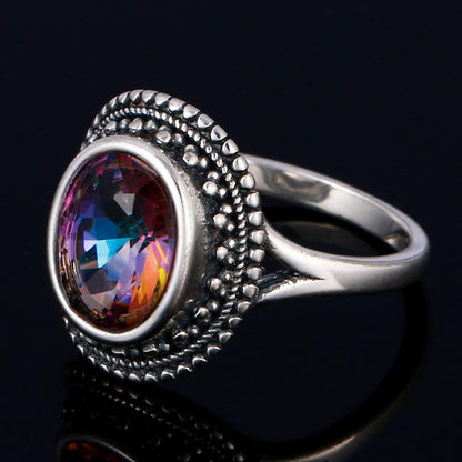 Mystic Rainbow Topaz Silver Ring - Floral Fawna