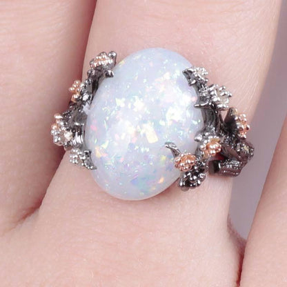 Mystical Tree Opal Black Gold Ring - Floral Fawna