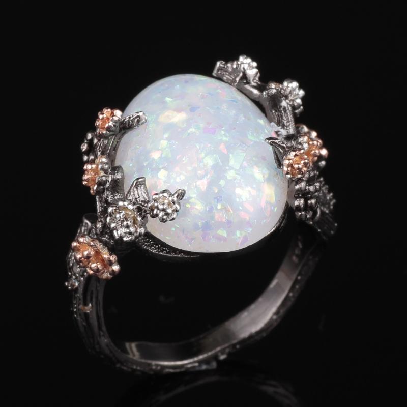 Mystical Tree Opal Black Gold Ring - Floral Fawna