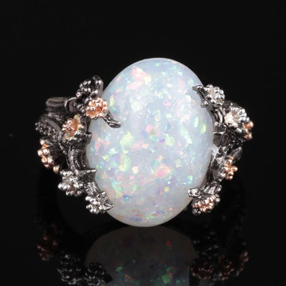 Mystical Tree Opal Black Gold Ring - Floral Fawna