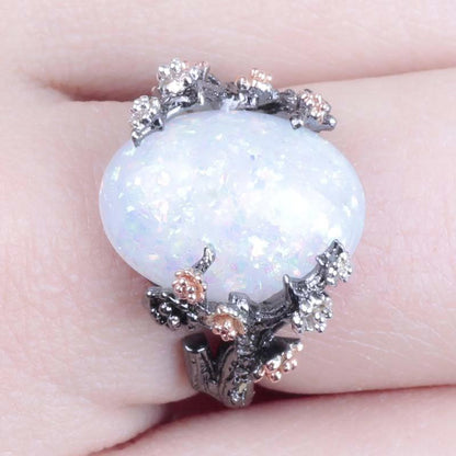 Mystical Tree Opal Black Gold Ring - Floral Fawna