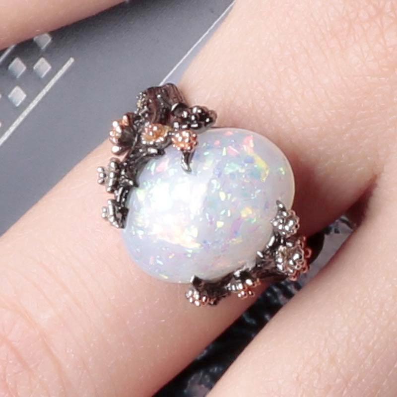 Mystical Tree Opal Black Gold Ring - Floral Fawna