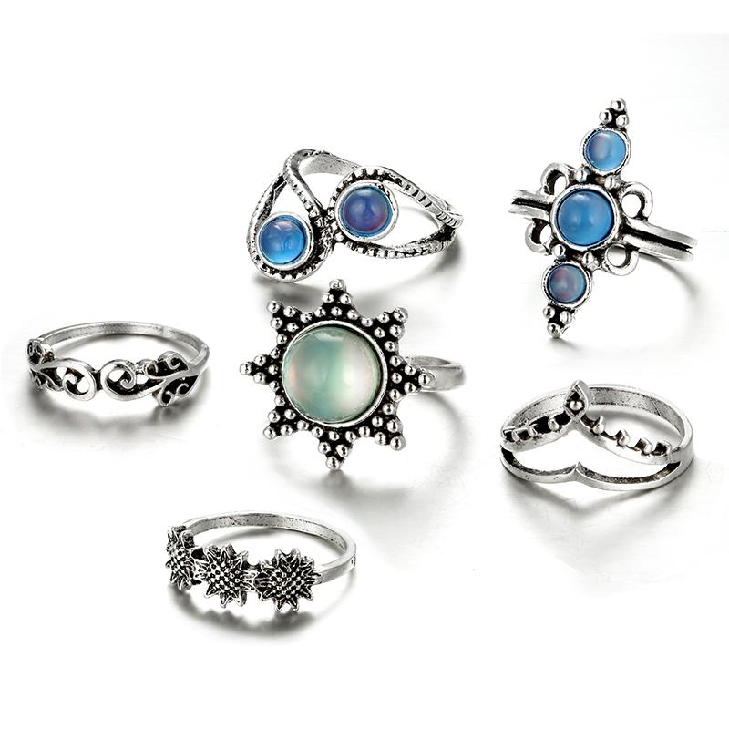 Natural Opal Stone &amp; Moonstone Ring Set - Floral Fawna