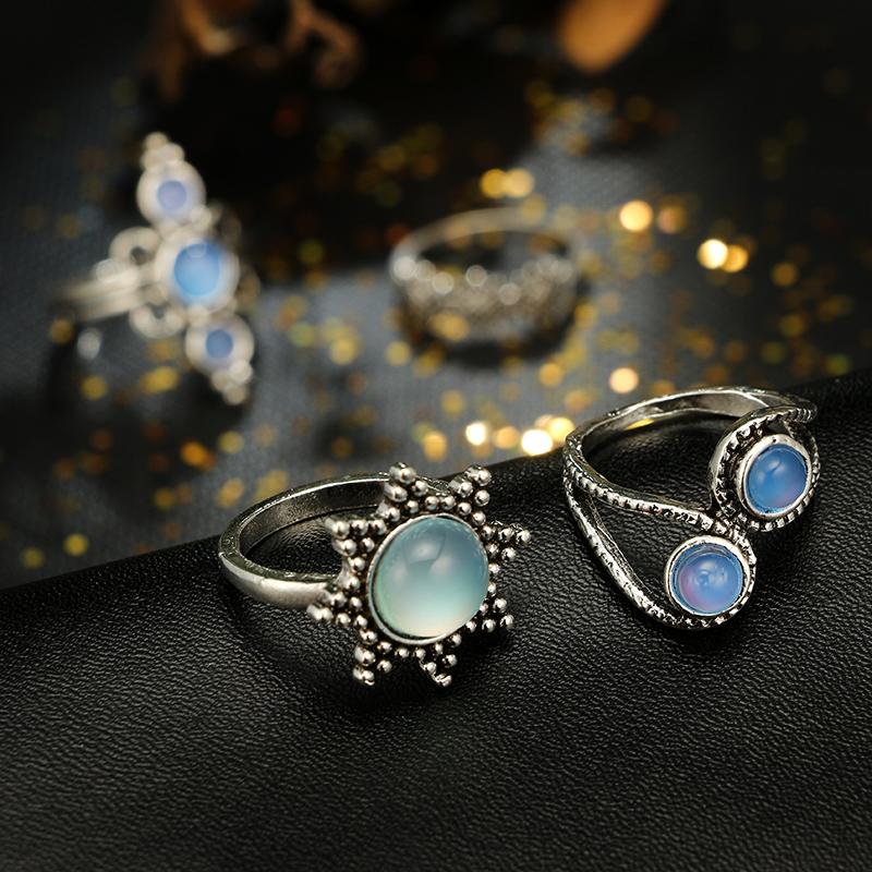 Natural Opal Stone &amp; Moonstone Ring Set - Floral Fawna