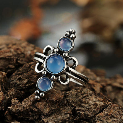 Natural Opal Stone &amp; Moonstone Ring Set - Floral Fawna