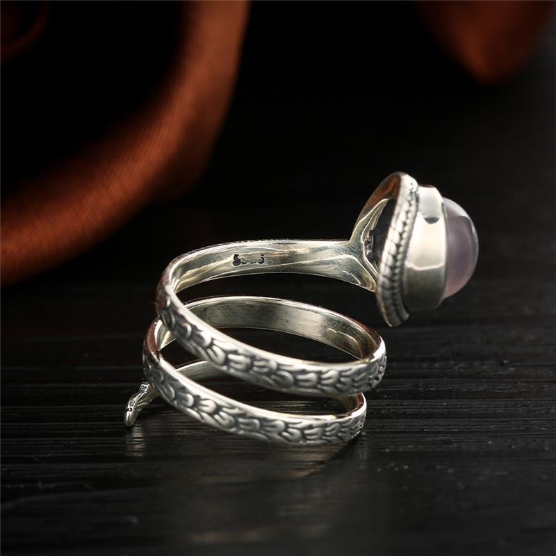 Natural Stone Sterling Silver Wrap Ring - Floral Fawna