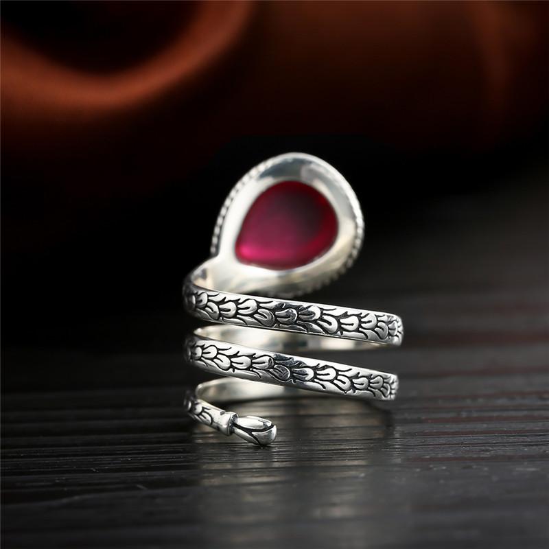 Natural Stone Sterling Silver Wrap Ring - Floral Fawna