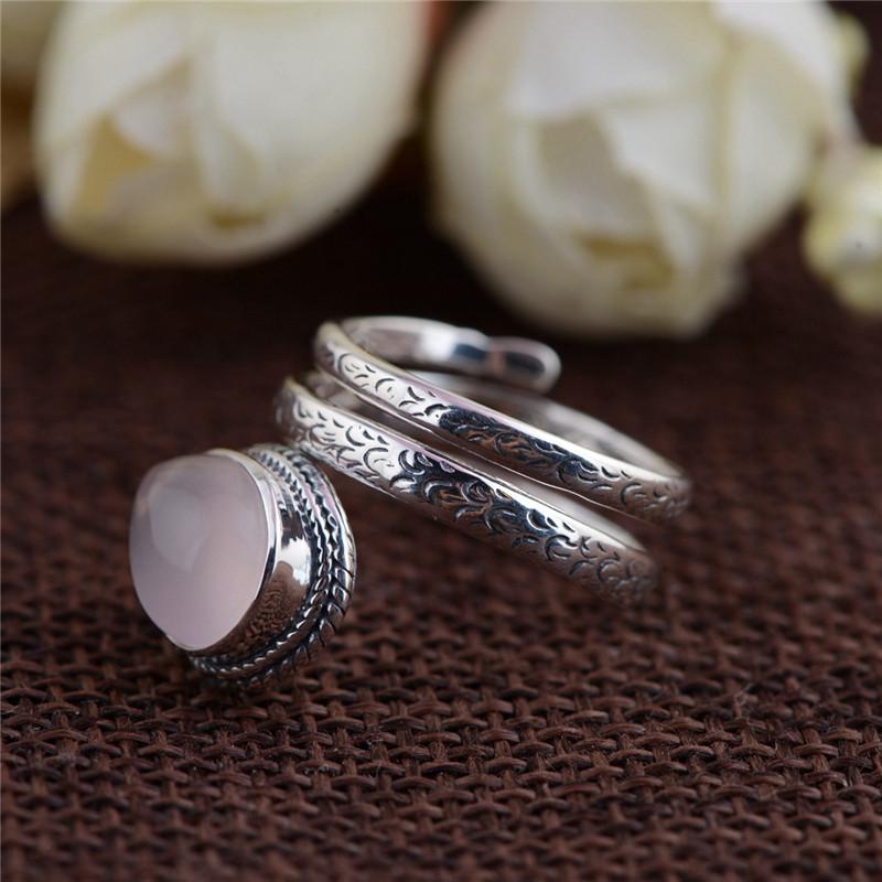 Natural Stone Sterling Silver Wrap Ring - Floral Fawna