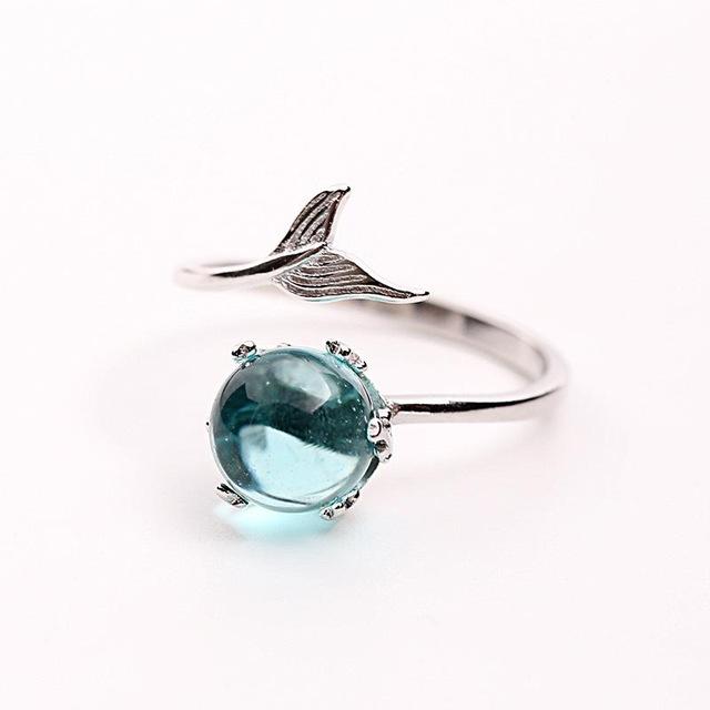 Ocean Blue Mermaid Sterling Silver Ring - Floral Fawna