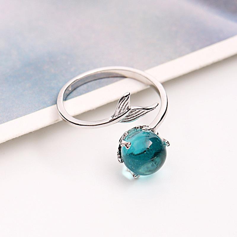 Ocean Blue Mermaid Sterling Silver Ring - Floral Fawna