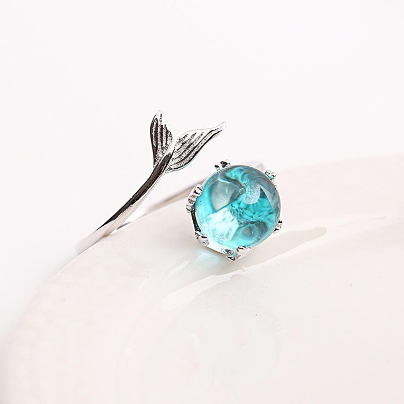 Ocean Blue Mermaid Sterling Silver Ring - Floral Fawna