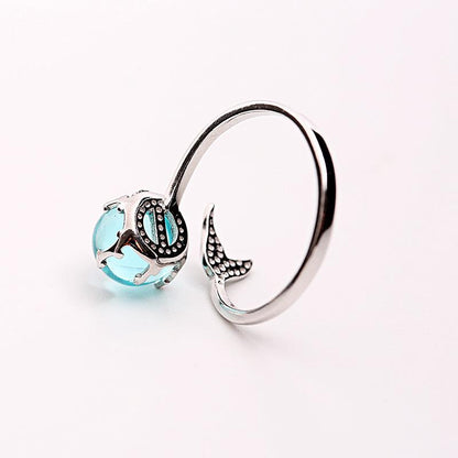 Ocean Blue Mermaid Sterling Silver Ring - Floral Fawna