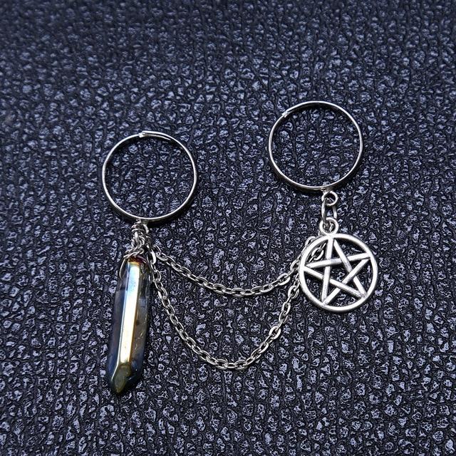 Quartz Crystal Pentagram Chain Ring - Floral Fawna