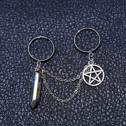 Quartz Crystal Pentagram Chain Ring - Floral Fawna
